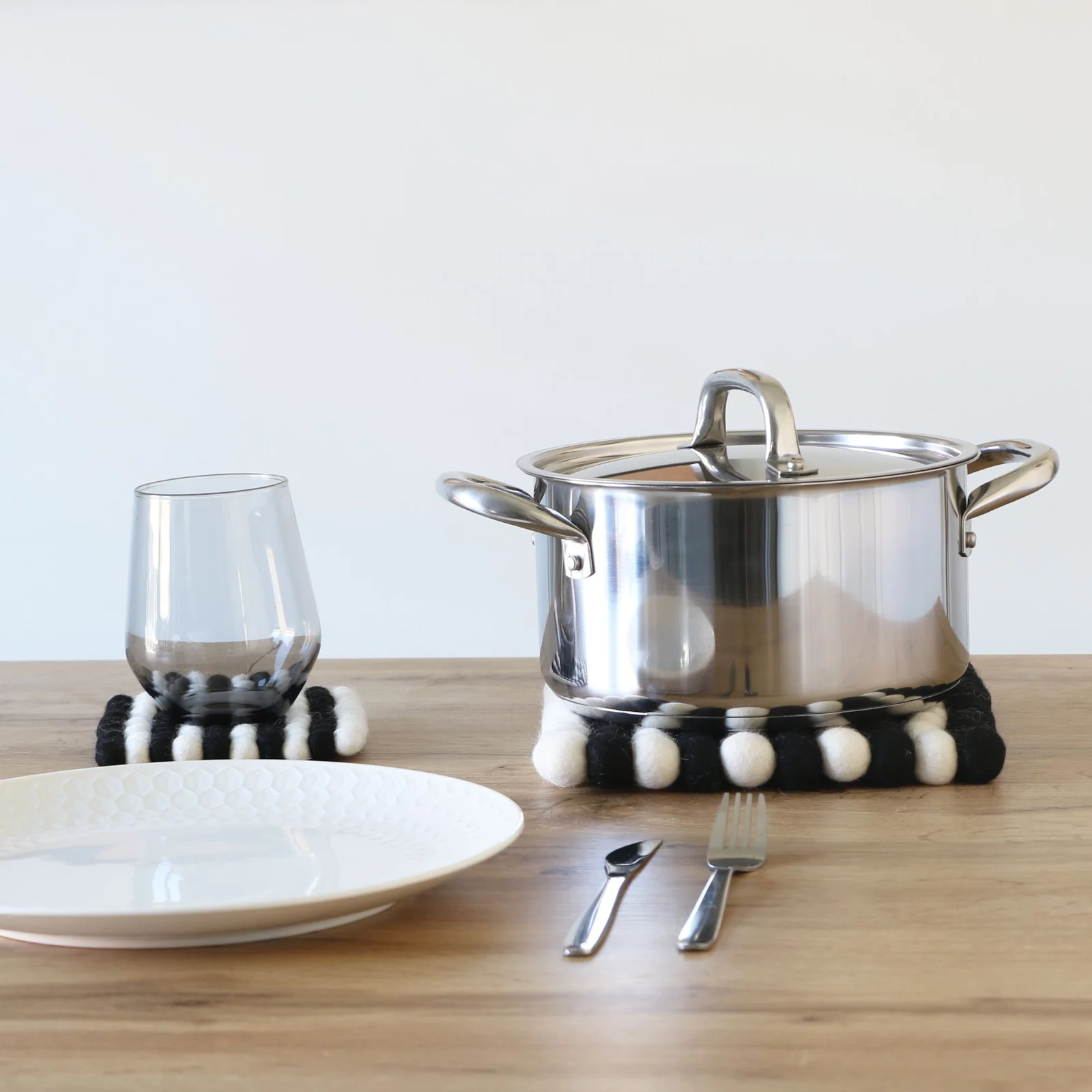 Black White Felt Ball Trivets