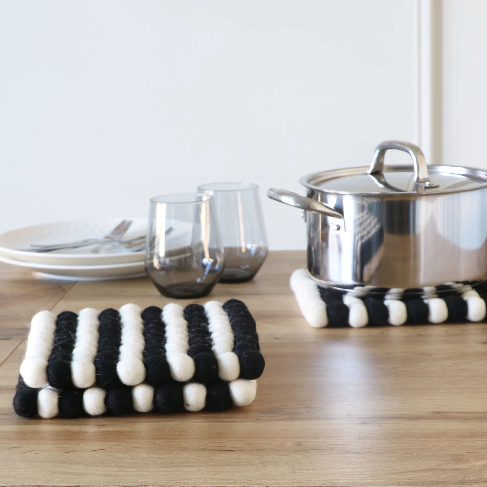 Black White Felt Ball Trivets