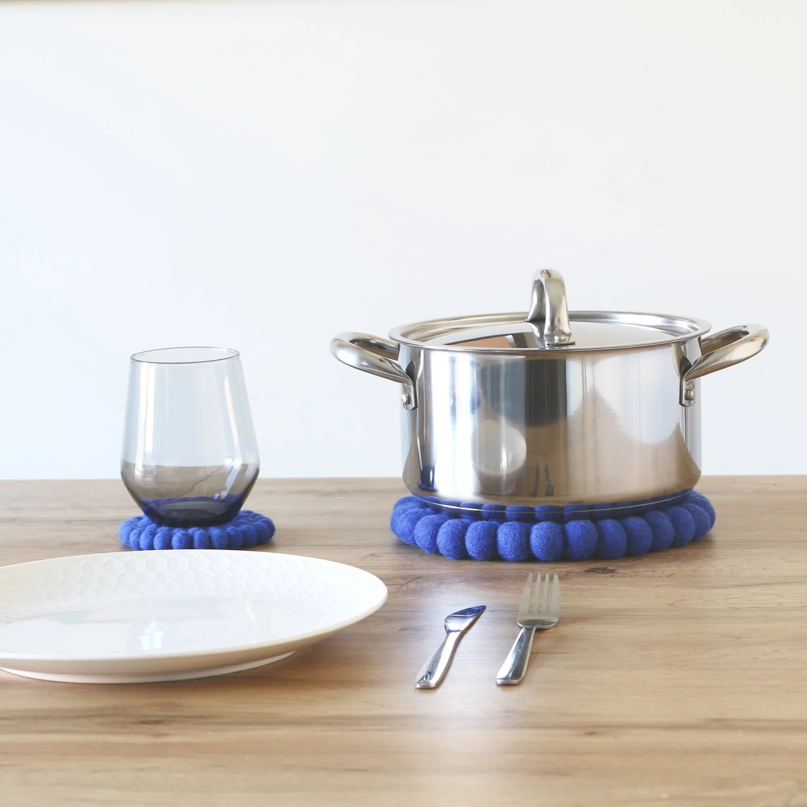 Blue Felt Ball Trivets