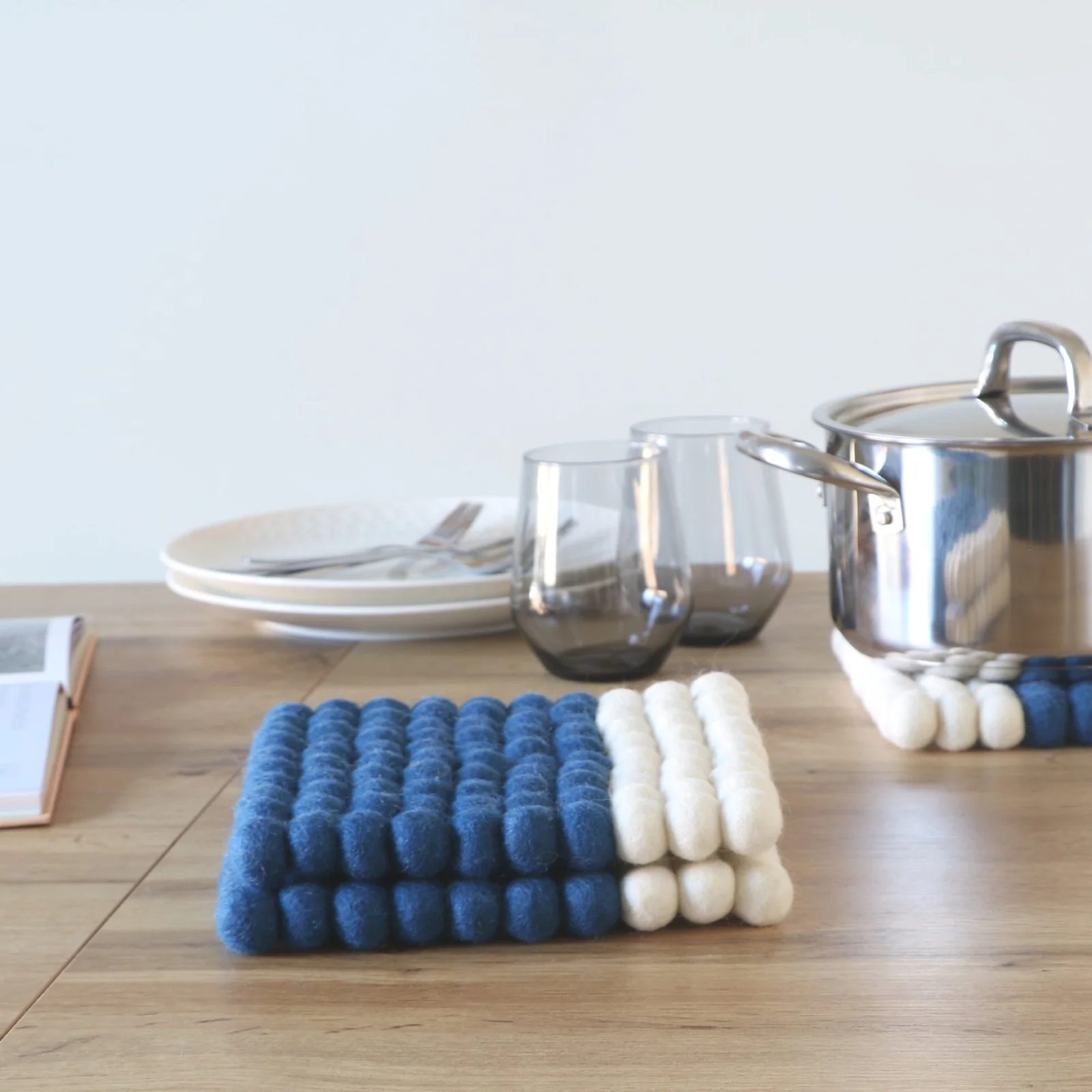Blue White Felt Ball Trivets