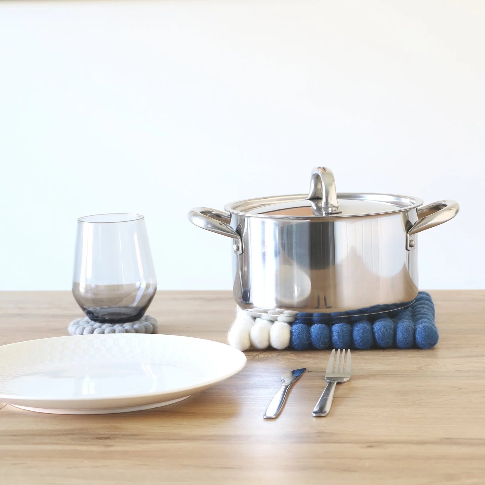 Blue White Felt Ball Trivets