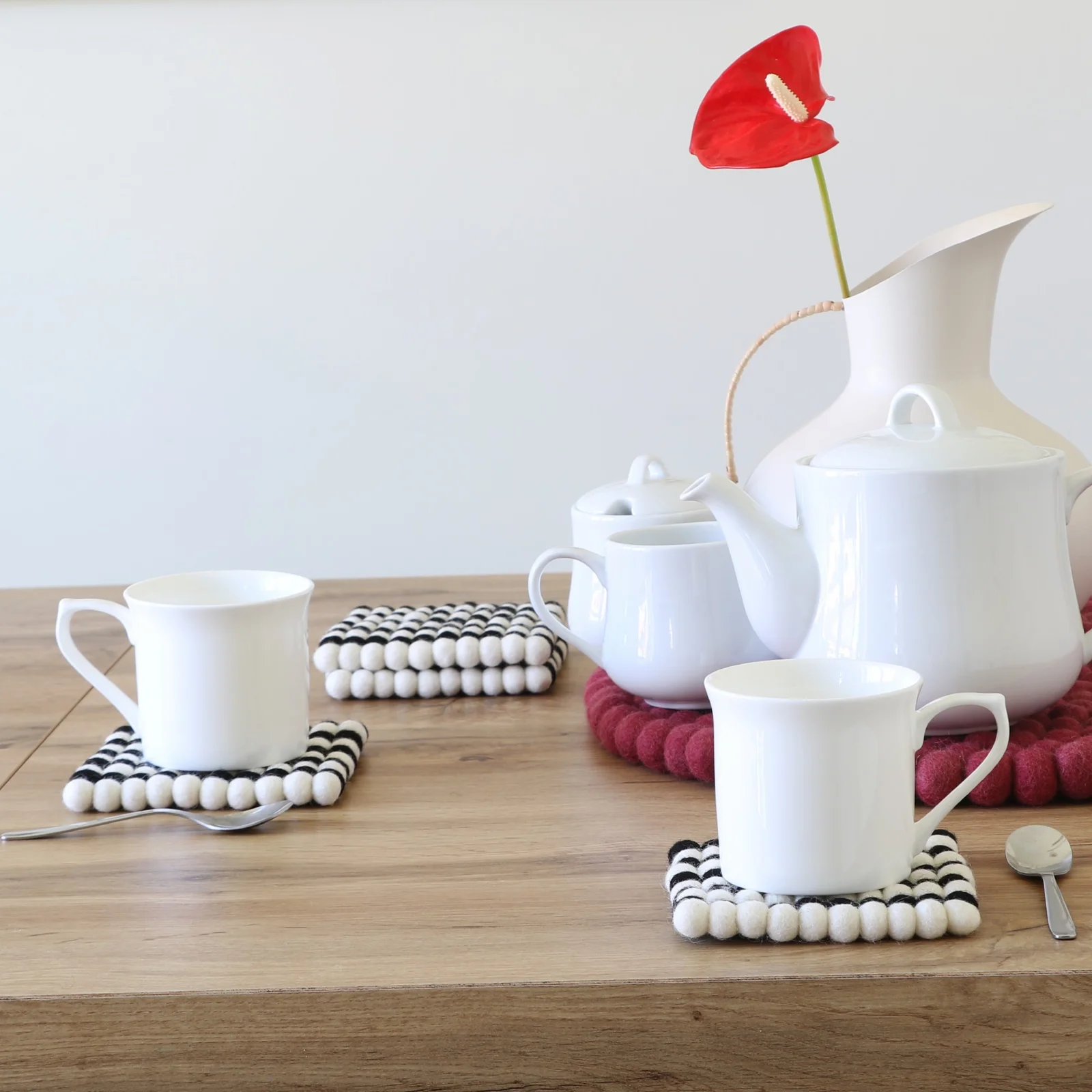 Black & White Square Felt Tea Coasters – Handmade, Durable & Eco-Friendly