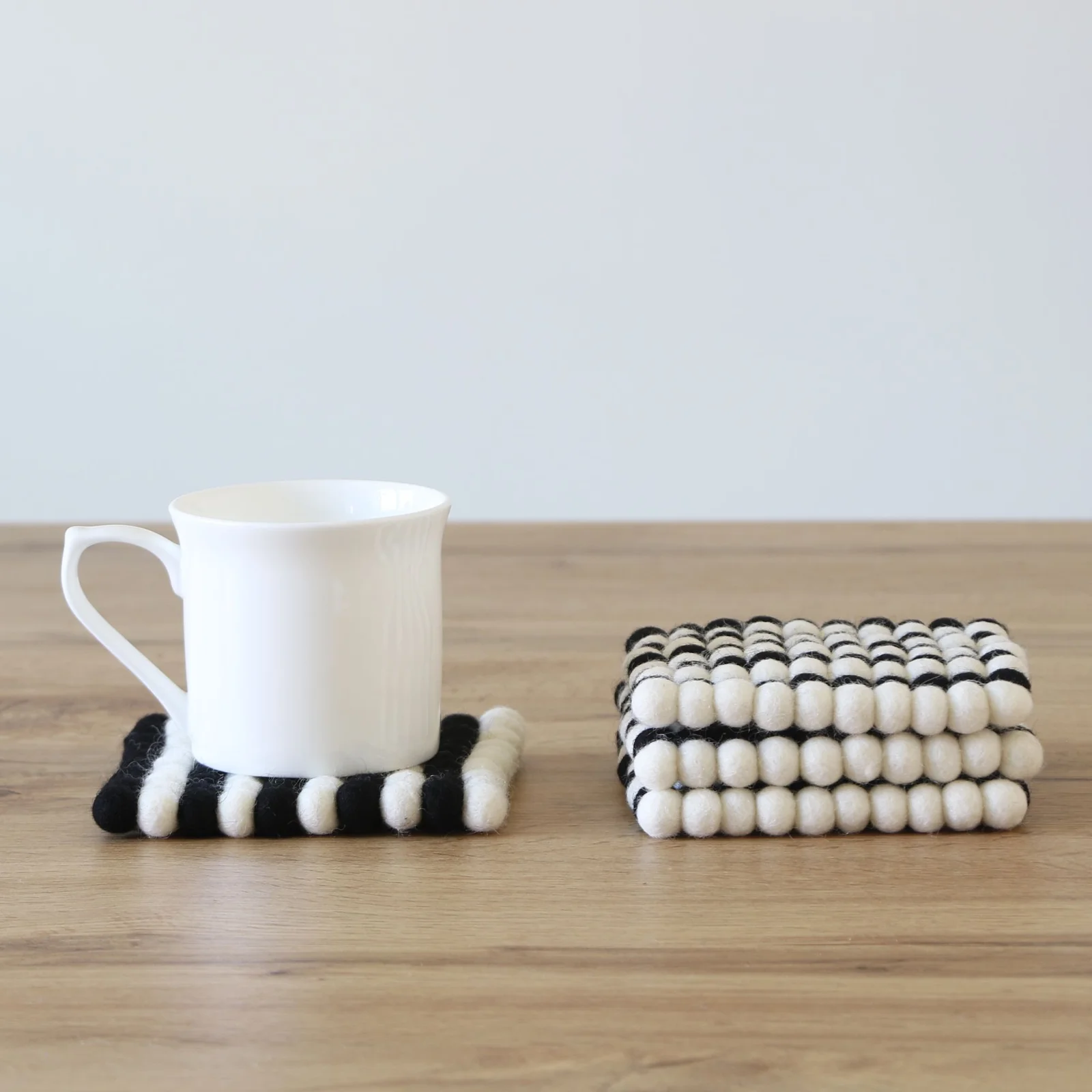 Black & White Square Felt Tea Coasters – Handmade, Durable & Eco-Friendly