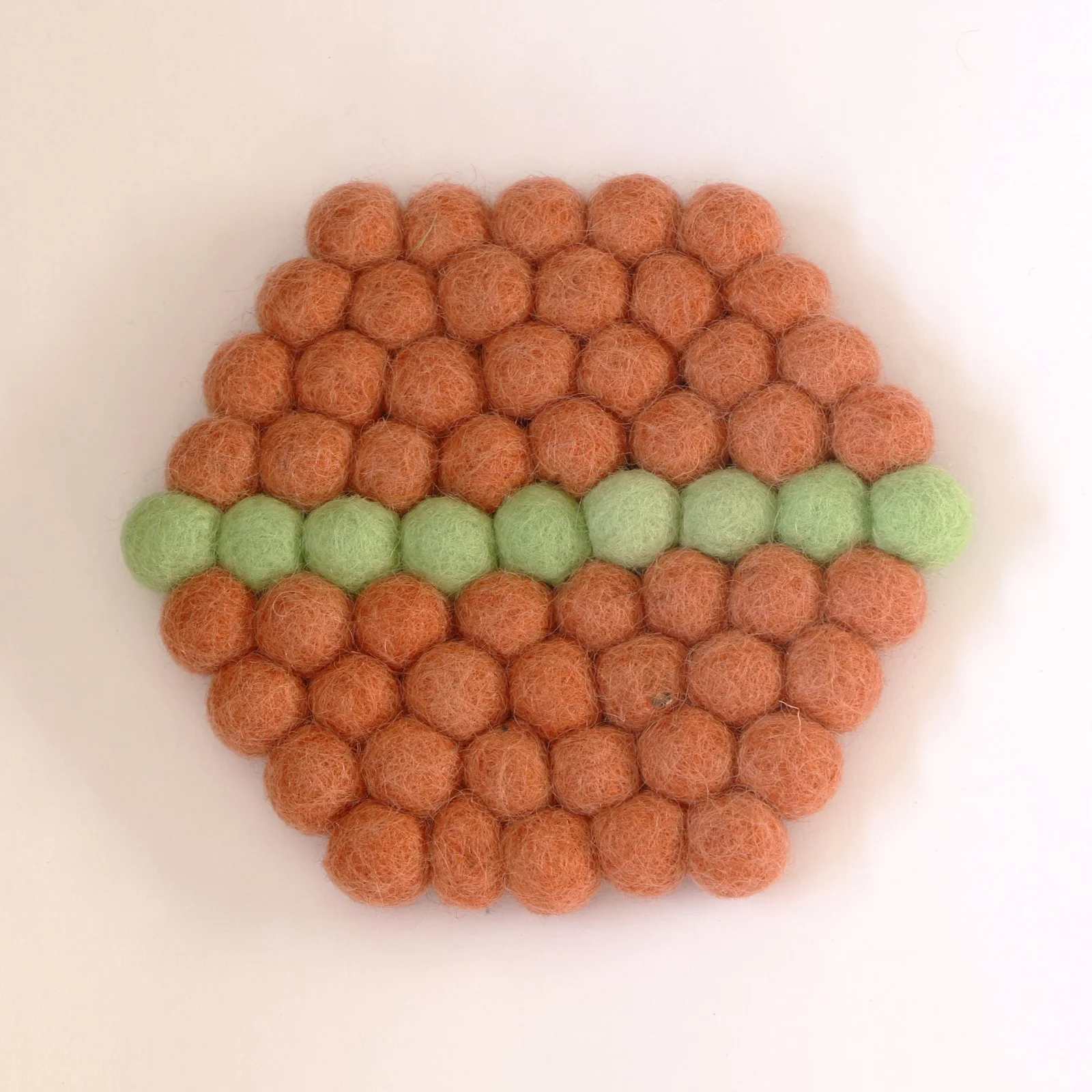 Orange Hexagon Felt Tea Coasters with Green Line – Handmade, Durable & Eco-Friendly