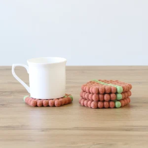 Orange Hexagon Felt Tea Coasters with Green Line – Handmade, Durable & Eco-Friendly