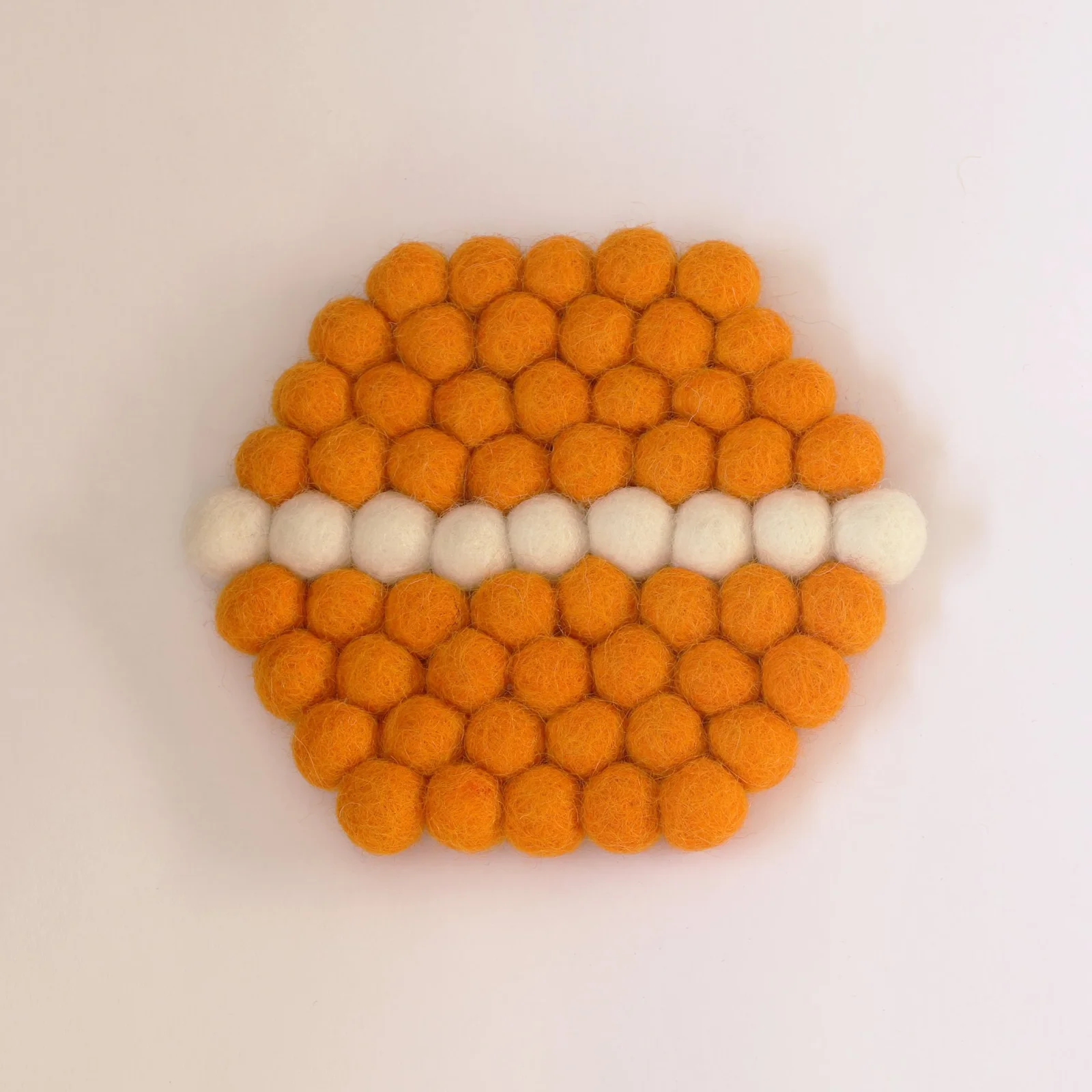 Orange Hexagon Felt Tea Coasters with White Line – Handmade, Durable & Eco-Friendly