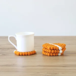 Orange Hexagon Felt Tea Coasters with White Line – Handmade, Durable & Eco-Friendly