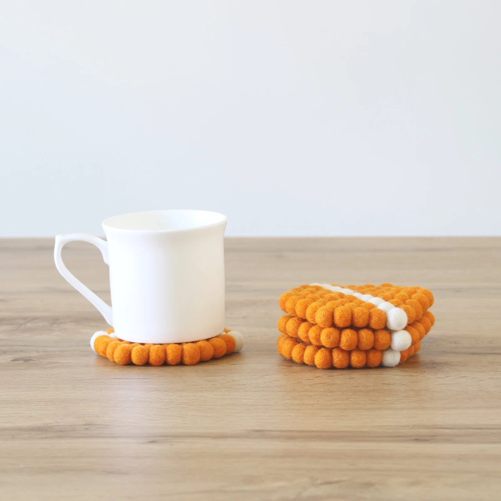 Orange Hexagon Felt Tea Coasters with White Line – Handmade, Durable & Eco-Friendly