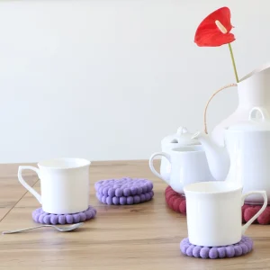 Purple Round Felt Tea Coasters – Handmade, Durable & Eco-Friendly