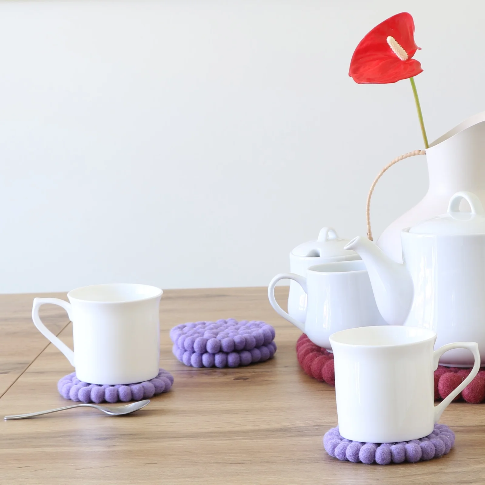 Purple Round Felt Tea Coasters – Handmade, Durable & Eco-Friendly