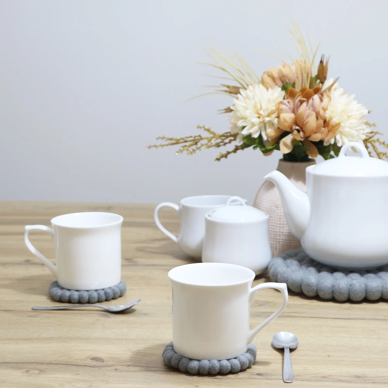 Grey Round Felt Tea Coasters – Handmade, Durable & Eco-Friendly